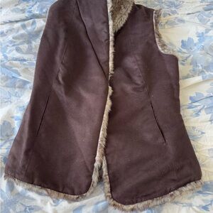 Brown Faux Fur Trim Vest